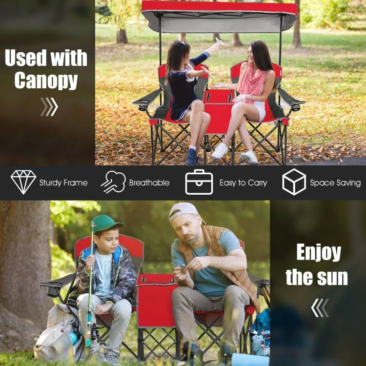 Fast Furnishings Red 2-Piece Folding Camping Canopy Chairs Set with Cup Holder and Storage Pocket