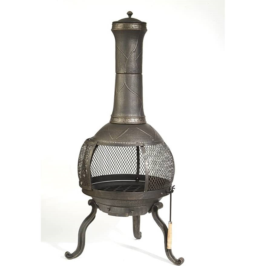 Fast Furnishings Rustic Outdoor Steel Cast Iron Chimenea Wood Fire Pit