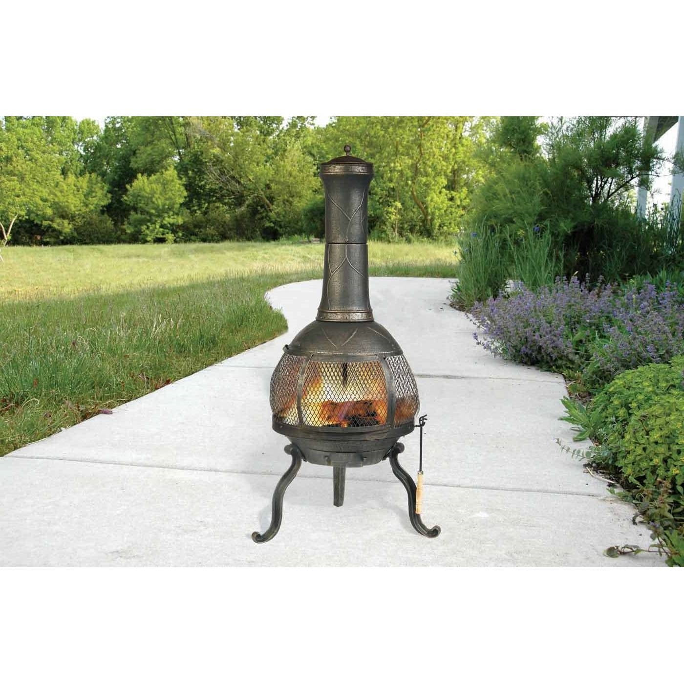 Fast Furnishings Rustic Outdoor Steel Cast Iron Chimenea Wood Fire Pit