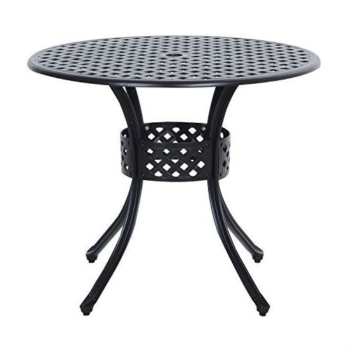 Fast Furnishings Round Metal 33-inch Outdoor Patio Table in Black Cast Aluminum