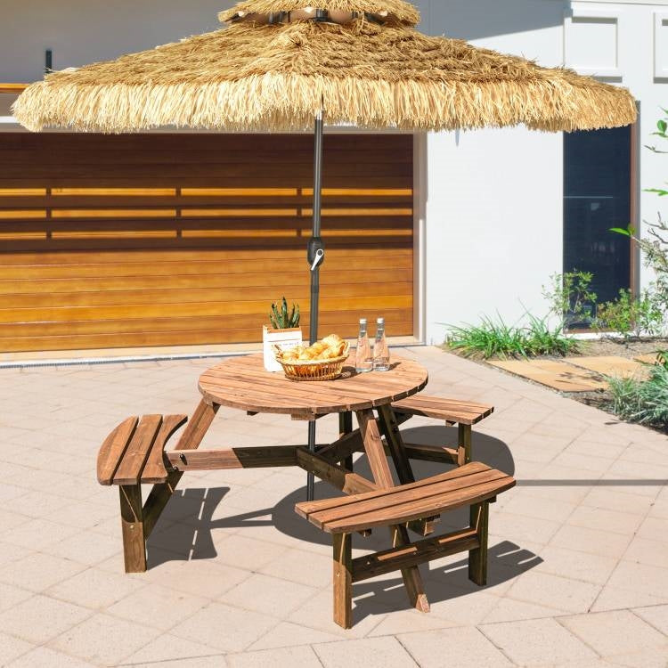 Fast Furnishings Espresso Wooden 6 Seater Picnic Table Umbrella Hole