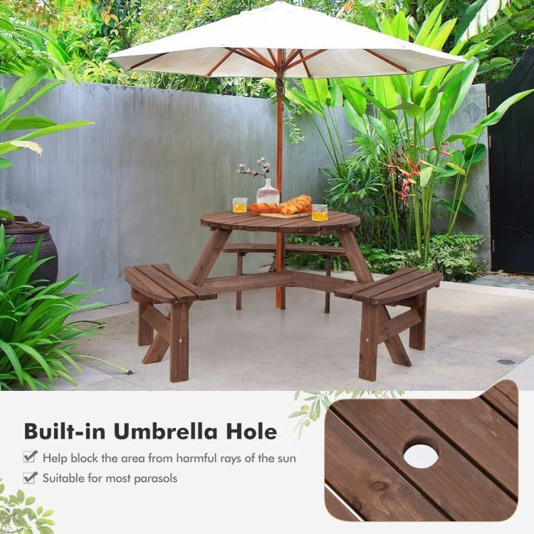 Fast Furnishings Espresso Wooden 6 Seater Picnic Table Umbrella Hole