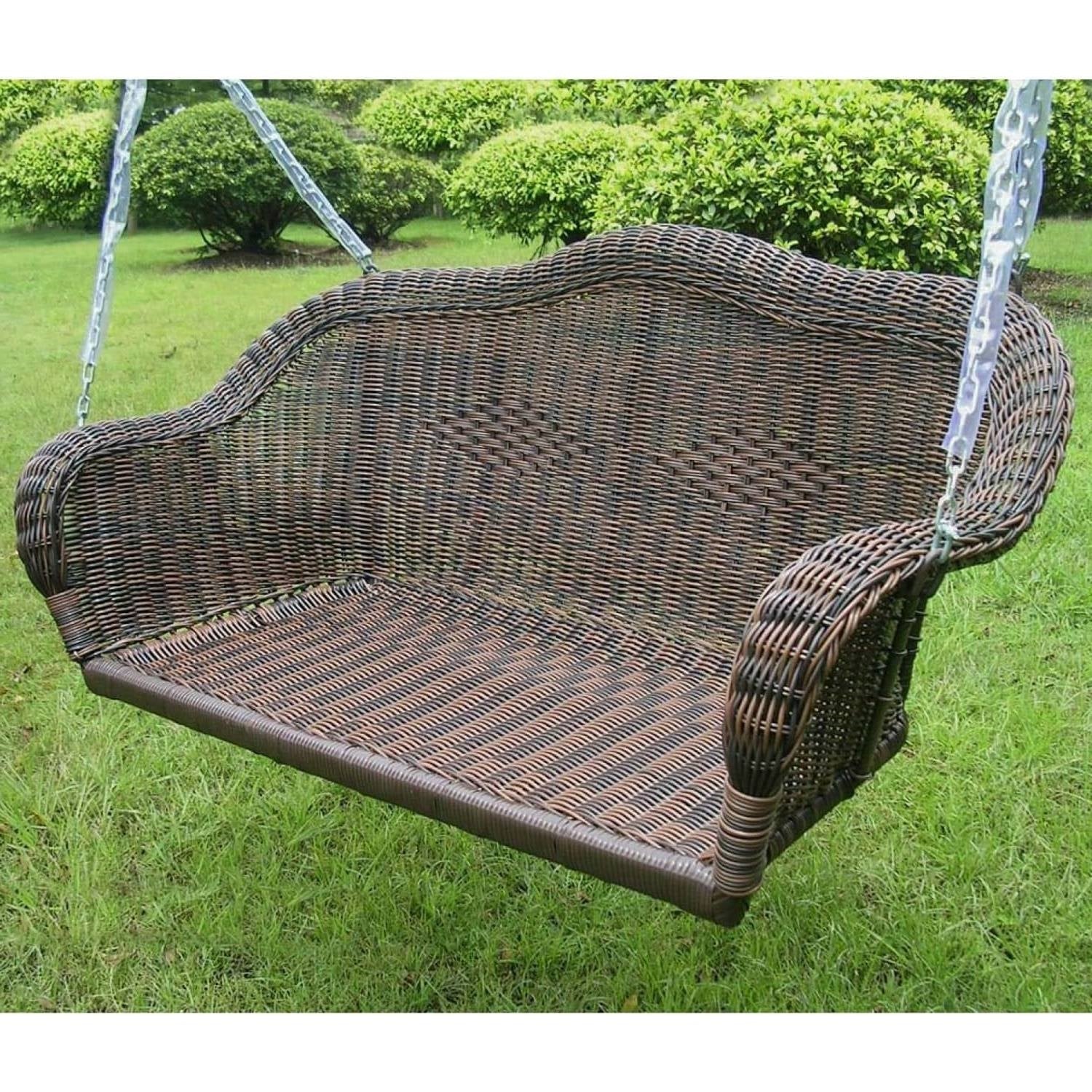 Fast Furnishings Brown Resin Wicker Porch Swing with 4-ft Hanging Chain