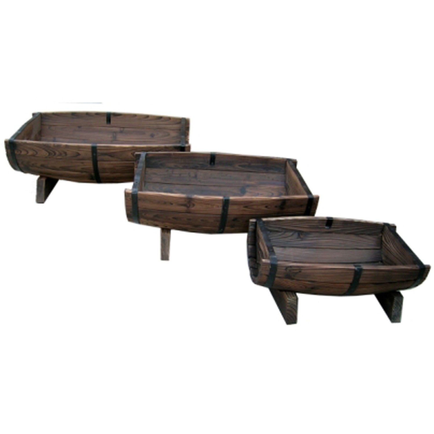 Fast Furnishings Set of 3 - Half Barrel Wood Planters