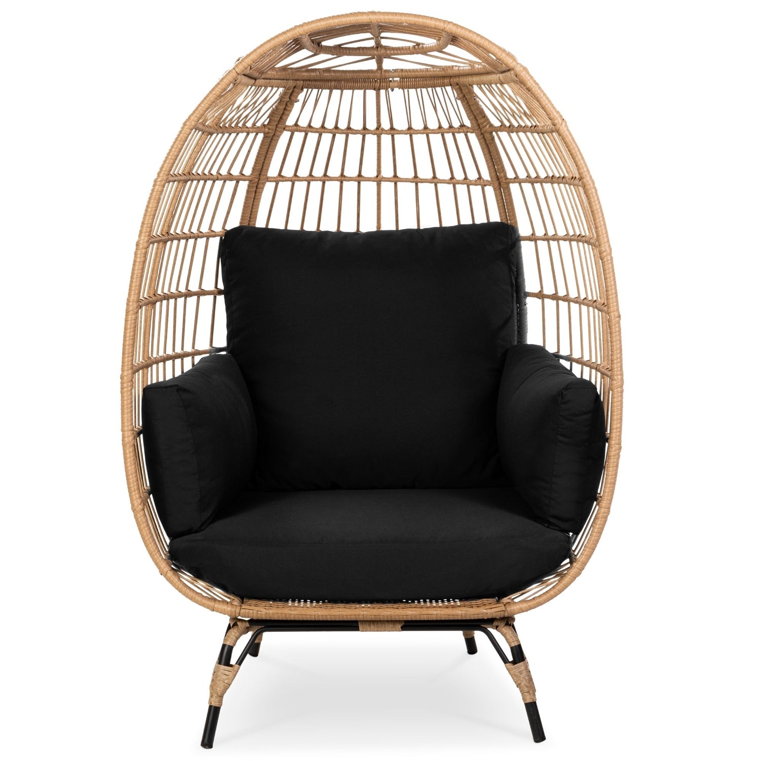 Fast Furnishings Oversized Patio Lounger Indoor/Outdoor Wicker Egg Chair Black