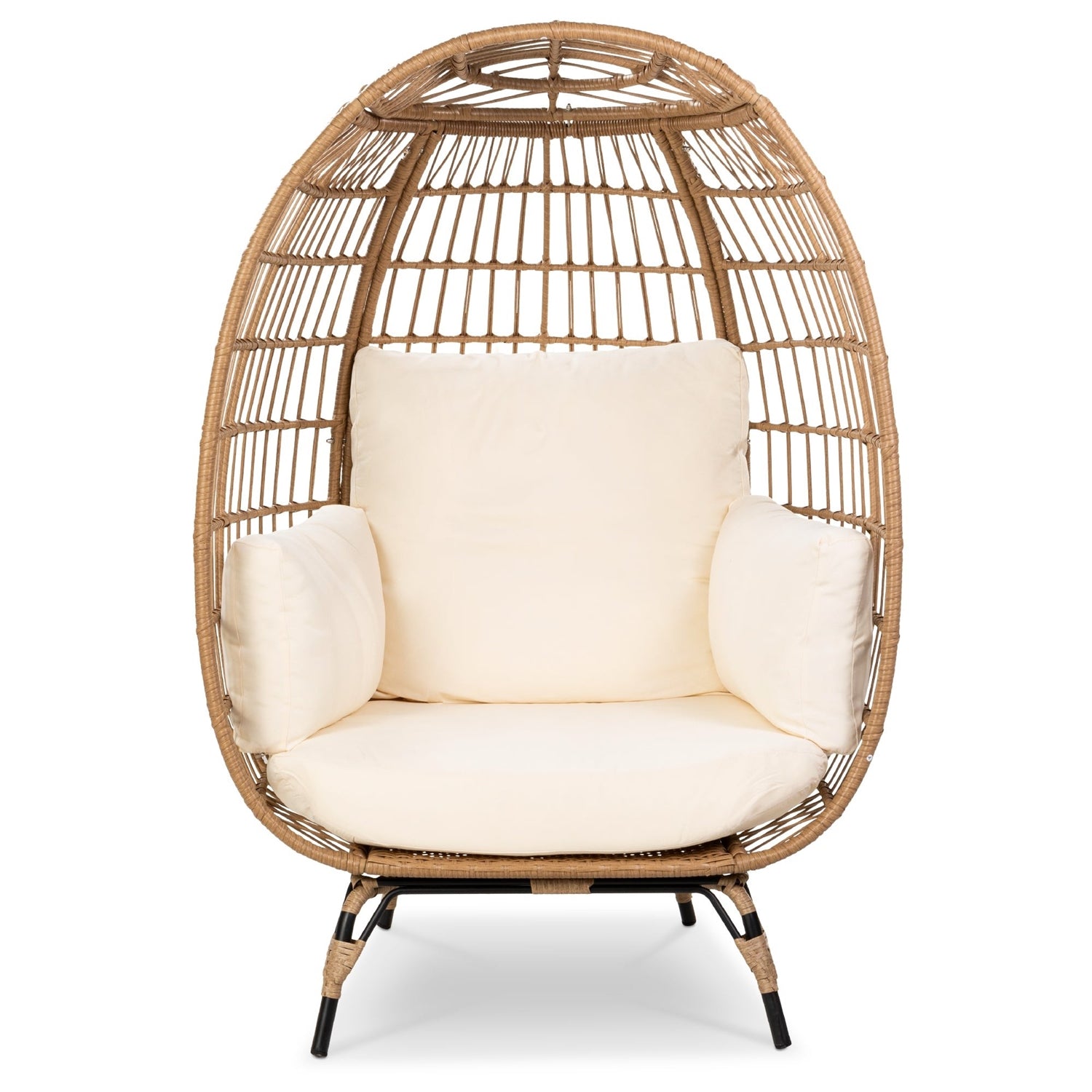 Fast Furnishings Oversized Patio Lounger Indoor/Outdoor Wicker Egg Chair Off White