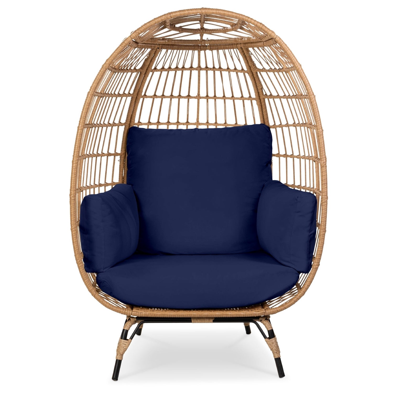 Fast Furnishings Oversized Patio Lounger Indoor/Outdoor Wicker Rattan Egg Chair Dark Blue