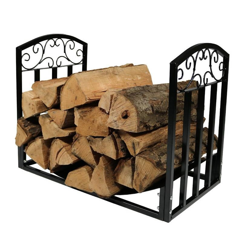 Fast Furnishings Black Metal Indoor Outdoor 2-Ft Firewood Holder Log Rack