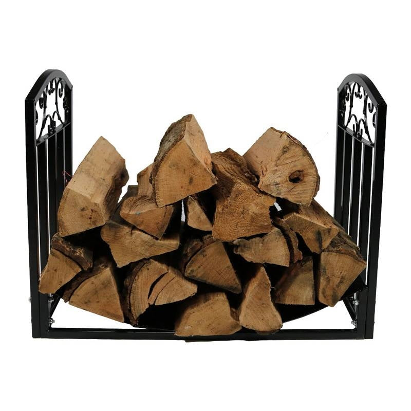 Fast Furnishings Black Metal Indoor Outdoor 2-Ft Firewood Holder Log Rack