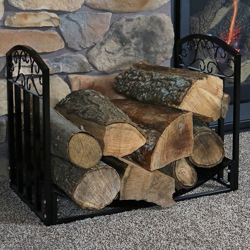 Fast Furnishings Black Metal Indoor Outdoor 2-Ft Firewood Holder Log Rack