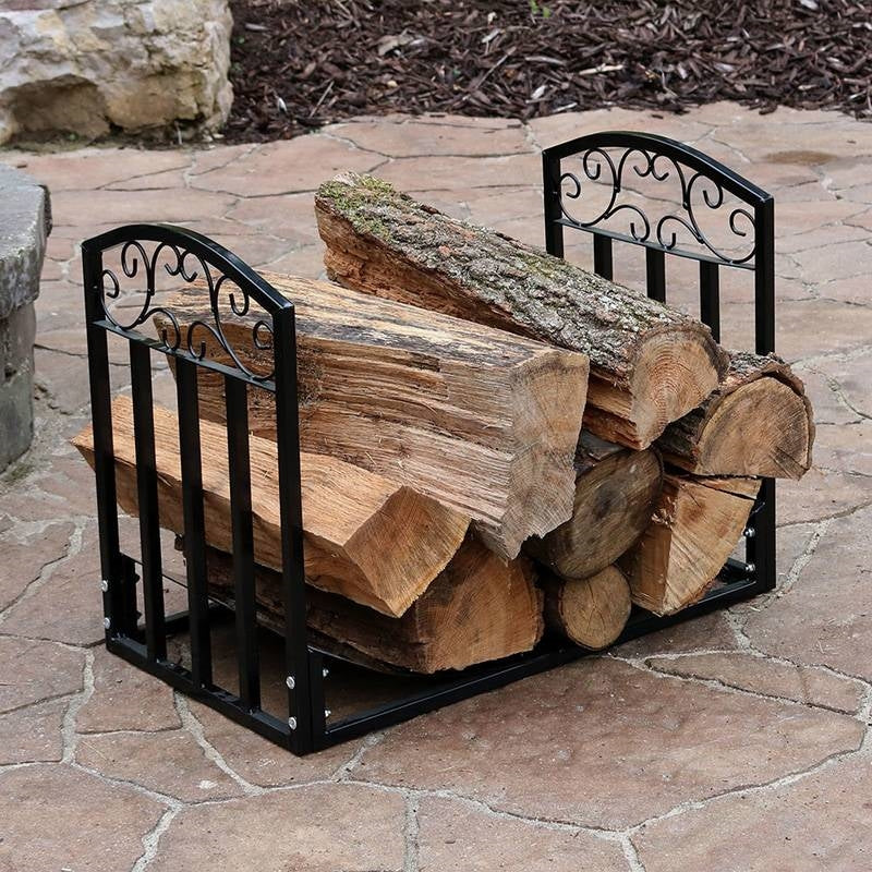 Fast Furnishings Black Metal Indoor Outdoor 2-Ft Firewood Holder Log Rack