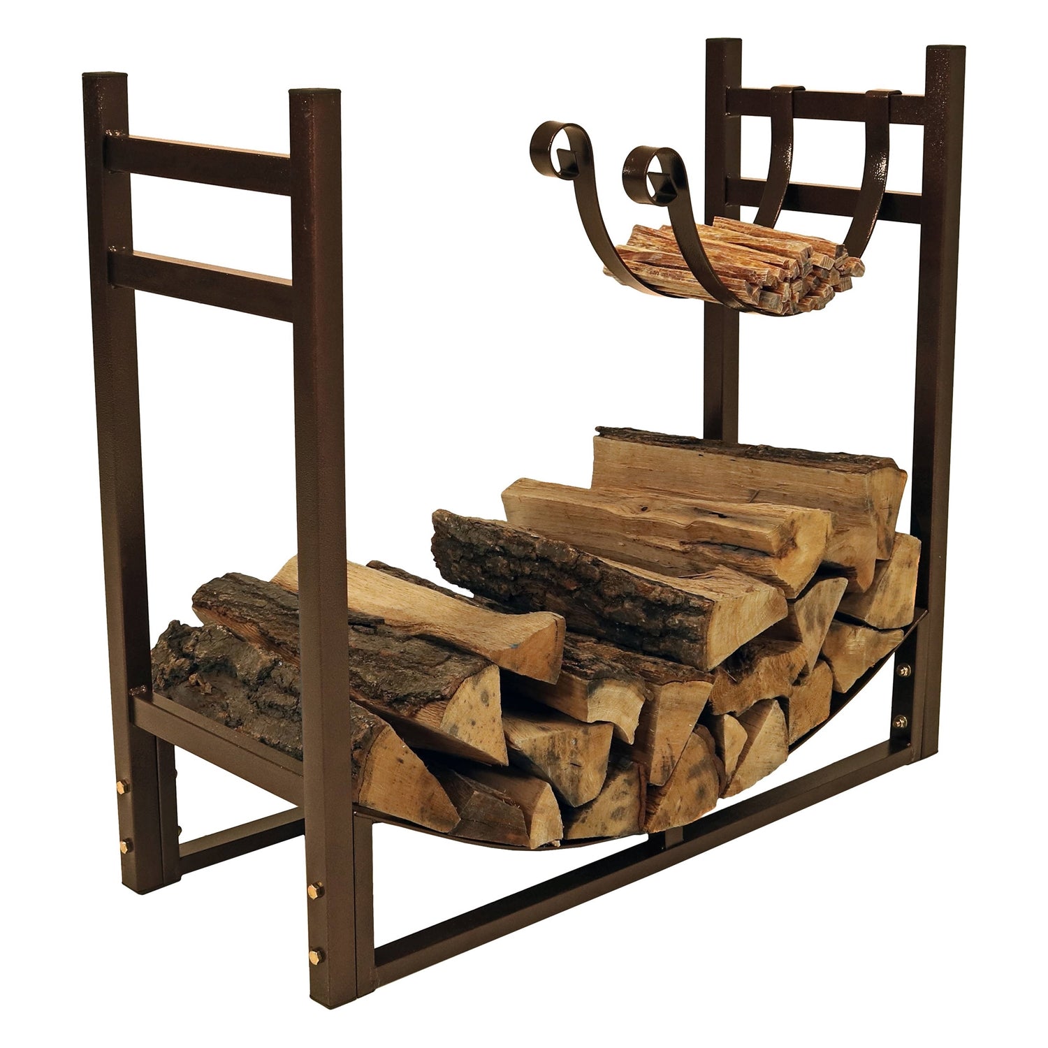 Fast Furnishings Bronze Metal Indoor/Outdoor Firewood Log Rack with Removeable Kindle Holder