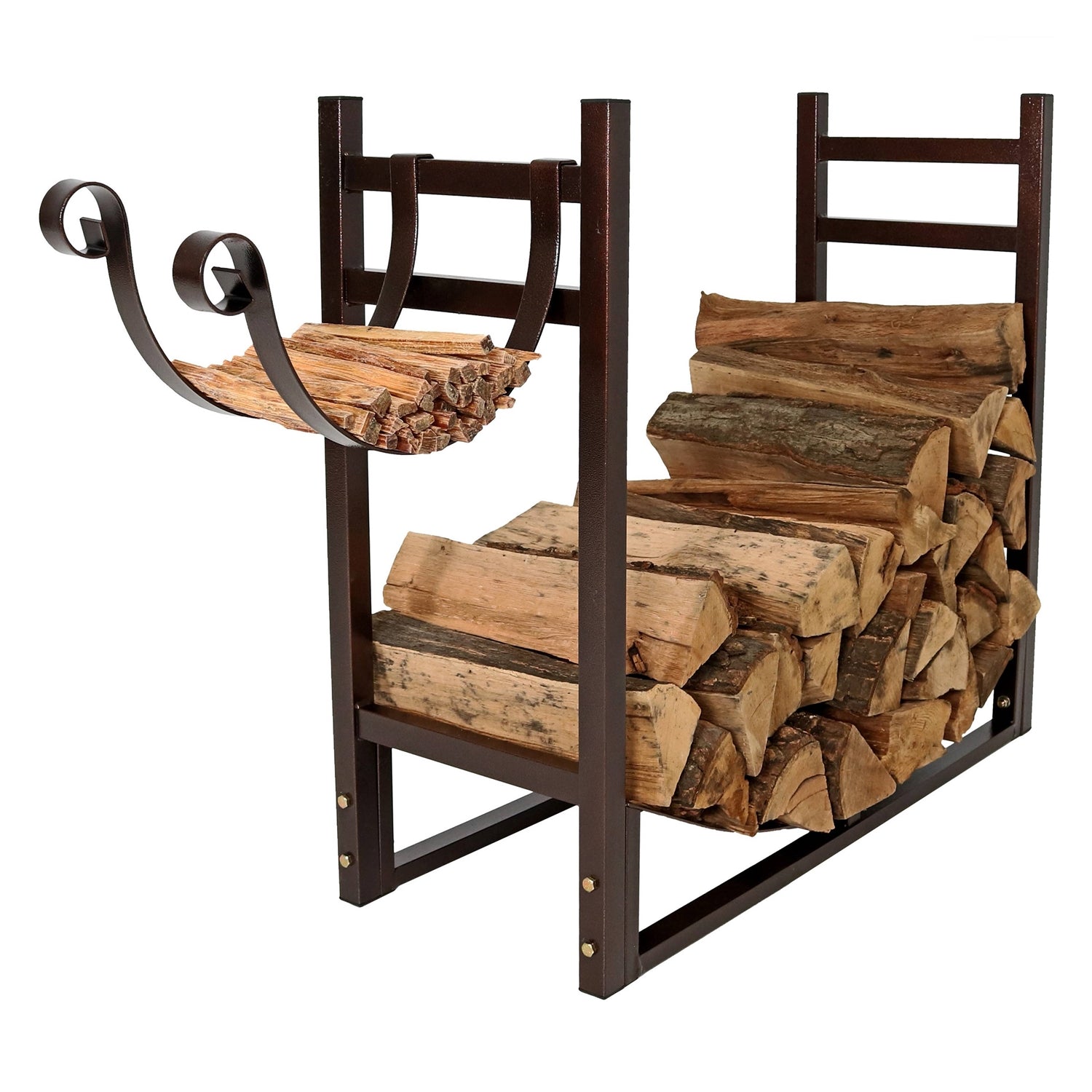 Fast Furnishings Bronze Metal Indoor/Outdoor Firewood Log Rack with Removeable Kindle Holder