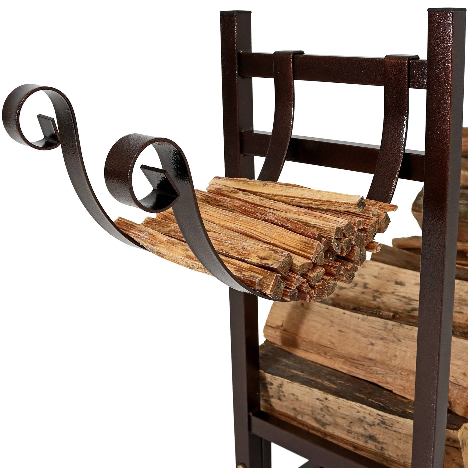 Fast Furnishings Bronze Metal Indoor/Outdoor Firewood Log Rack with Removeable Kindle Holder