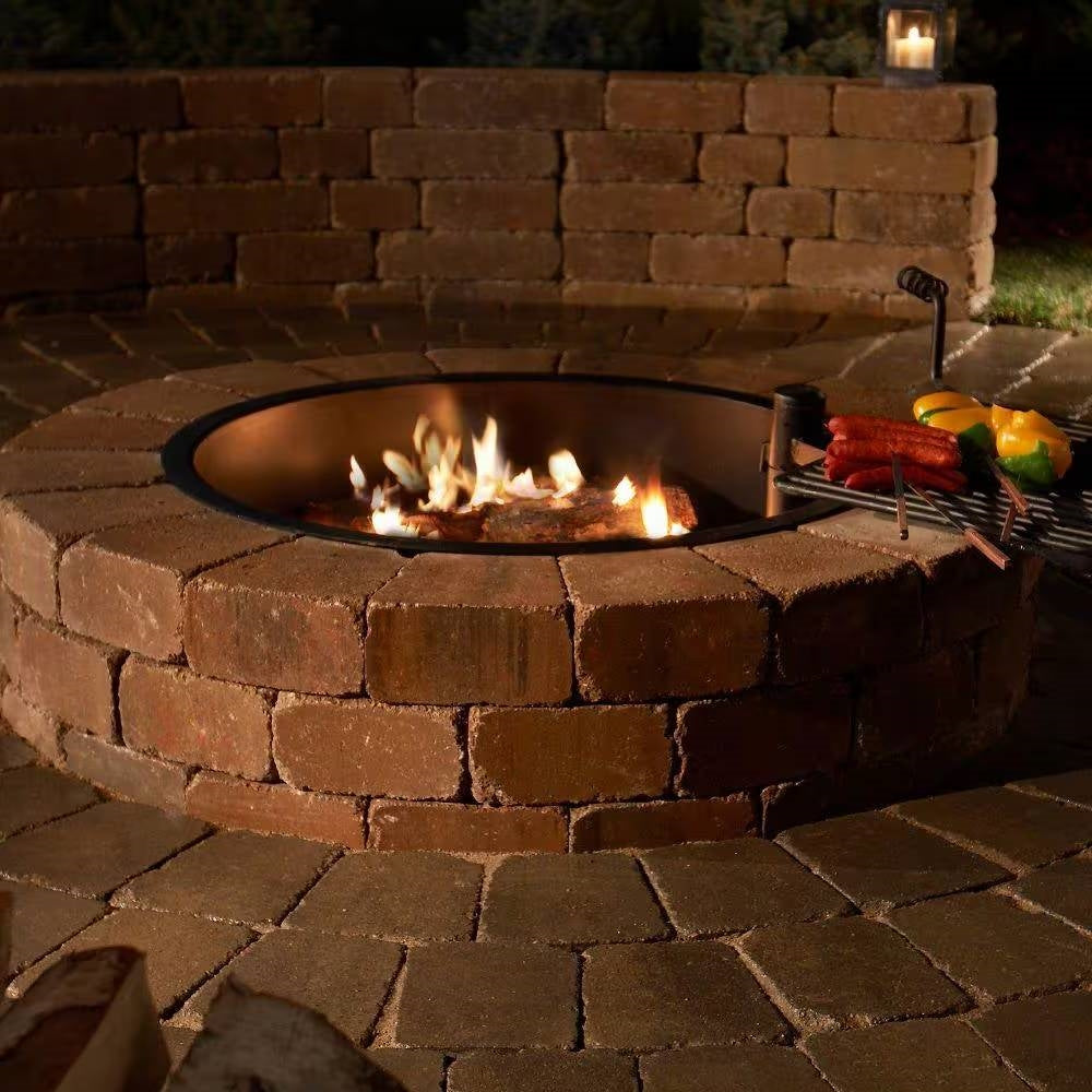 Fast Furnishings 48-in Outdoor Round Concrete Block Stone Fire Pit Kit with Cooking Grill Grate