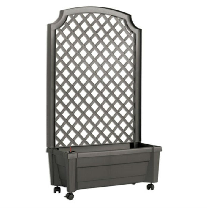 Fast Furnishings Indoor/Outdoor Grey Polypropylene Self Watering Planter with Trellis on Wheels