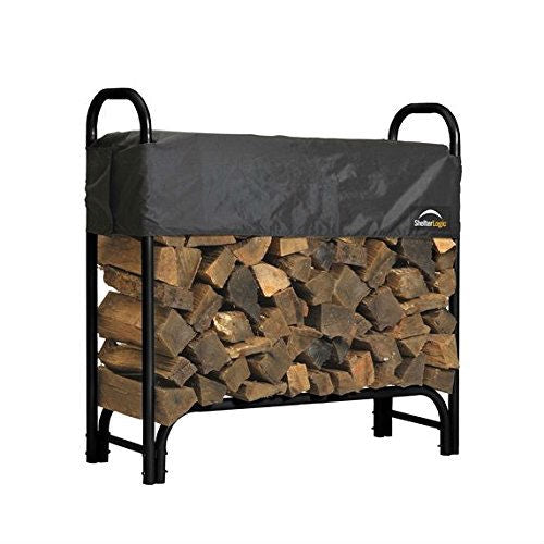 Fast Furnishings Outdoor Firewood Rack 4-Ft Steel Frame Wood Log Storage with Cover