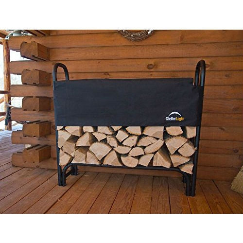 Fast Furnishings Outdoor Firewood Rack 4-Ft Steel Frame Wood Log Storage with Cover