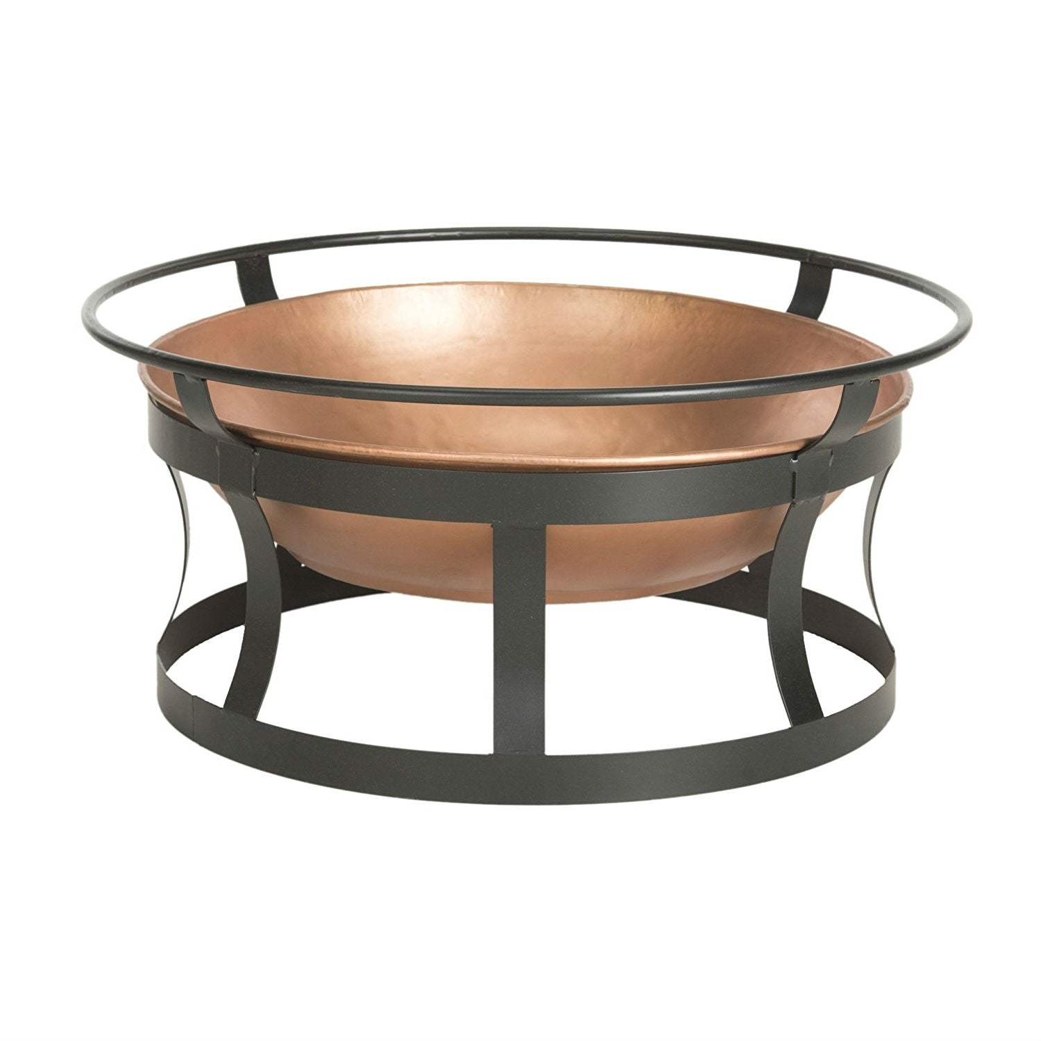 Fast Furnishings Copper Finish Fire Pit with Black Iron Stand Grate and Fire Poker