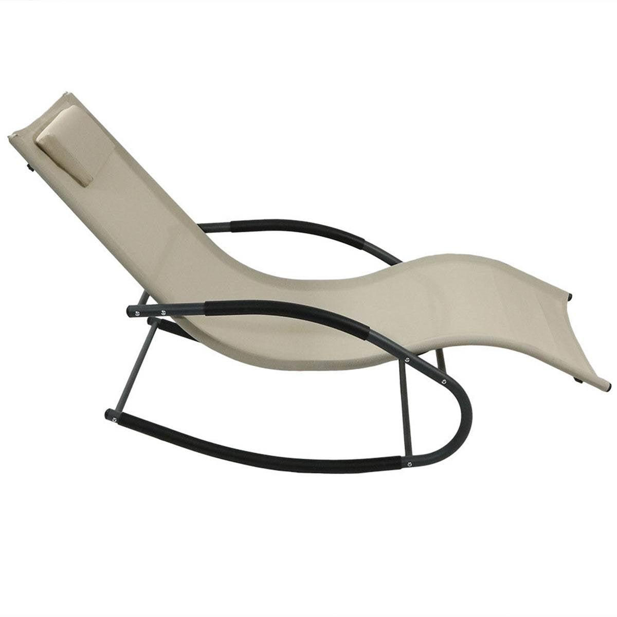 Fast Furnishings Modern Beige Rocking Chaise Lounger Patio Lounge Chair with Pillow