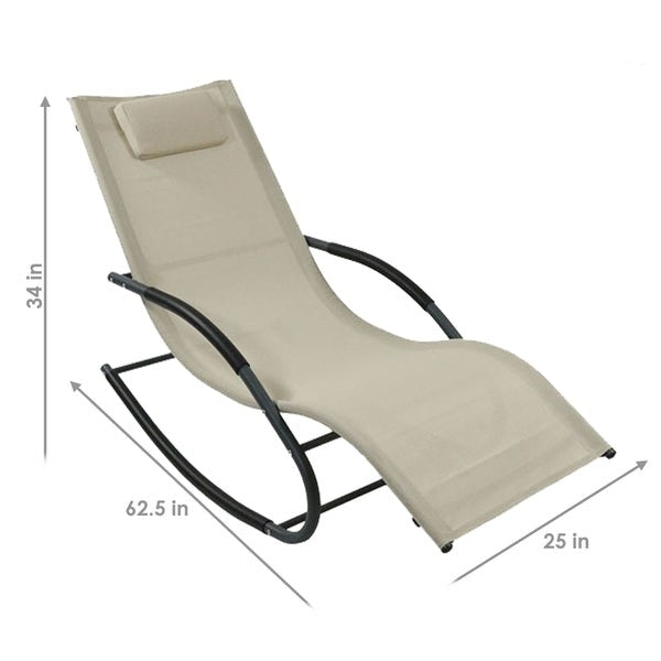 Fast Furnishings Modern Beige Rocking Chaise Lounger Patio Lounge Chair with Pillow