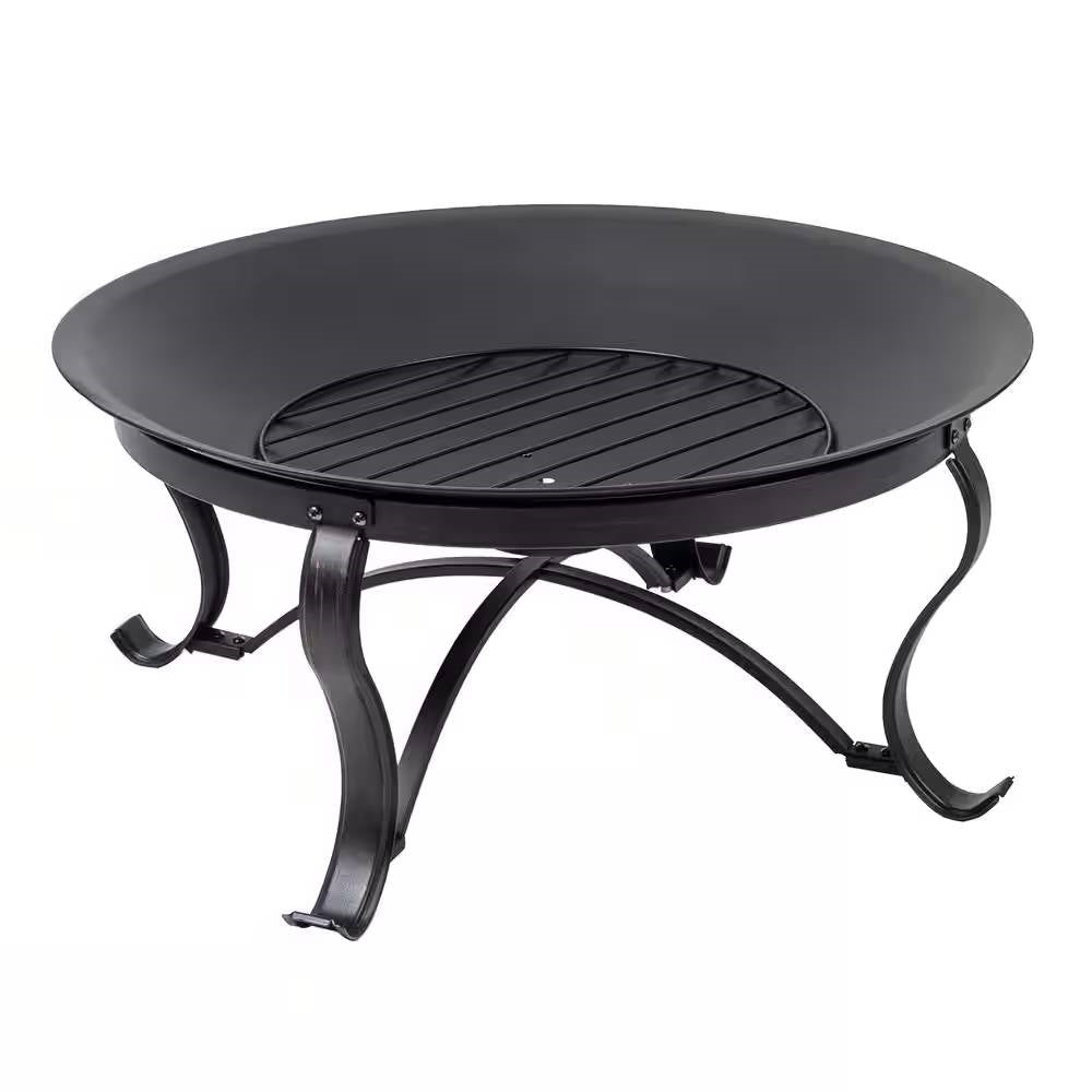 Fast Furnishings 30-inch Round Steel Outdoor Fire Pit with Mesh Cover and Poker in Bronze