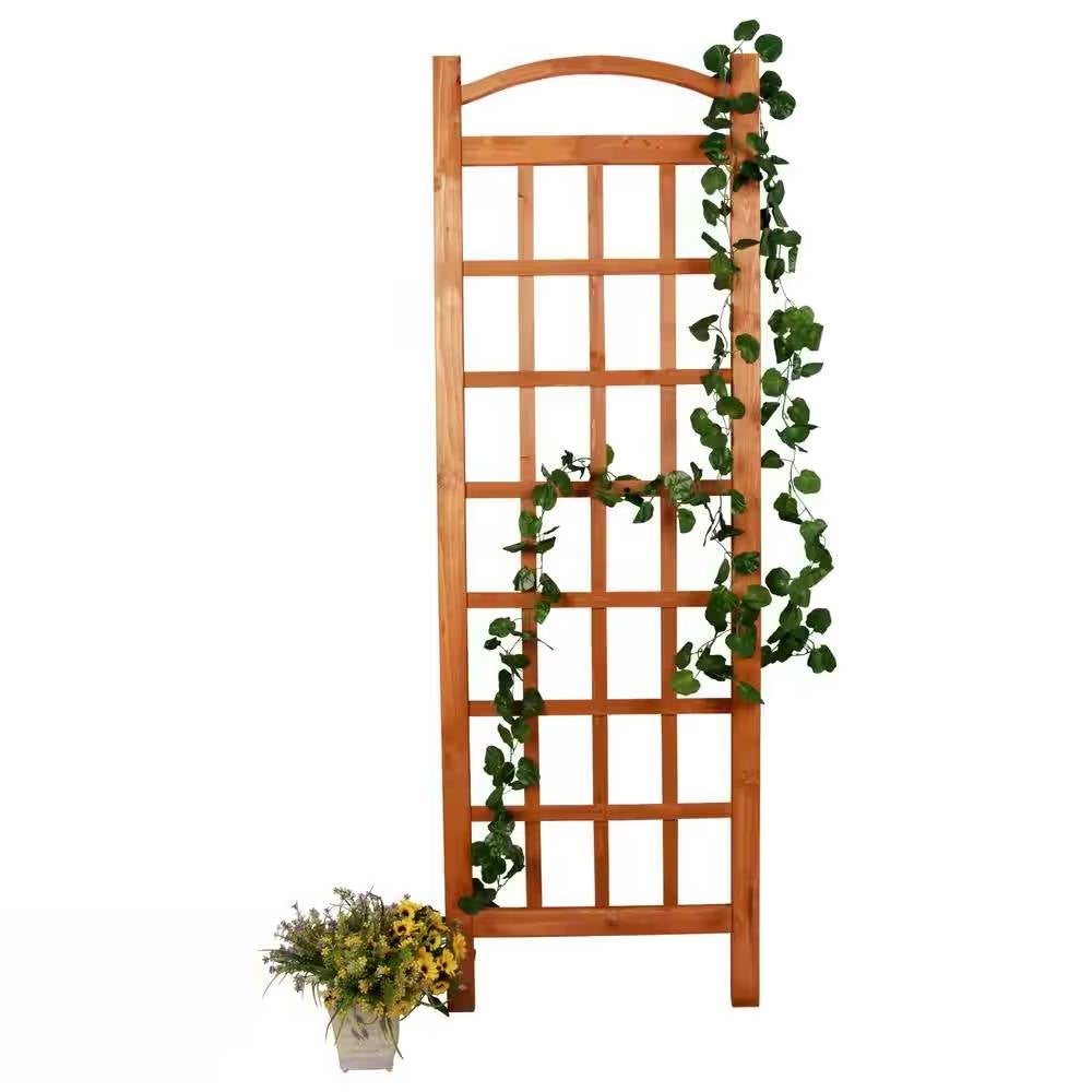 Fast Furnishings 72-inch Outdoor Solid Wooden Classic Grid Garden Trellis in Brown Wood Finish