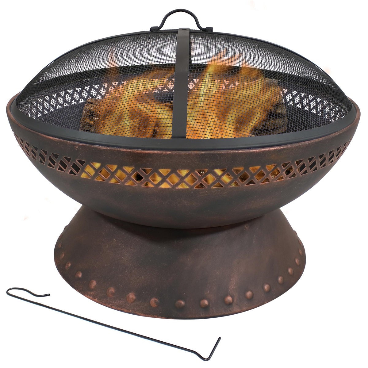 Fast Furnishings 25 Inch Copper Chalice Steel Fire Pit with Spark Screen