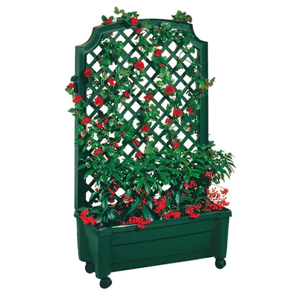 Fast Furnishings Indoor/Outdoor Green Polypropylene Wheeled Trellis Planter