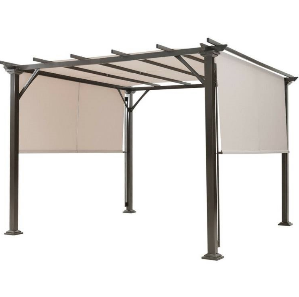 Fast Furnishings Modern 10 x 10 Ft Heavy Duty Metal Frame Pergola Gazebo with Beige Canopy