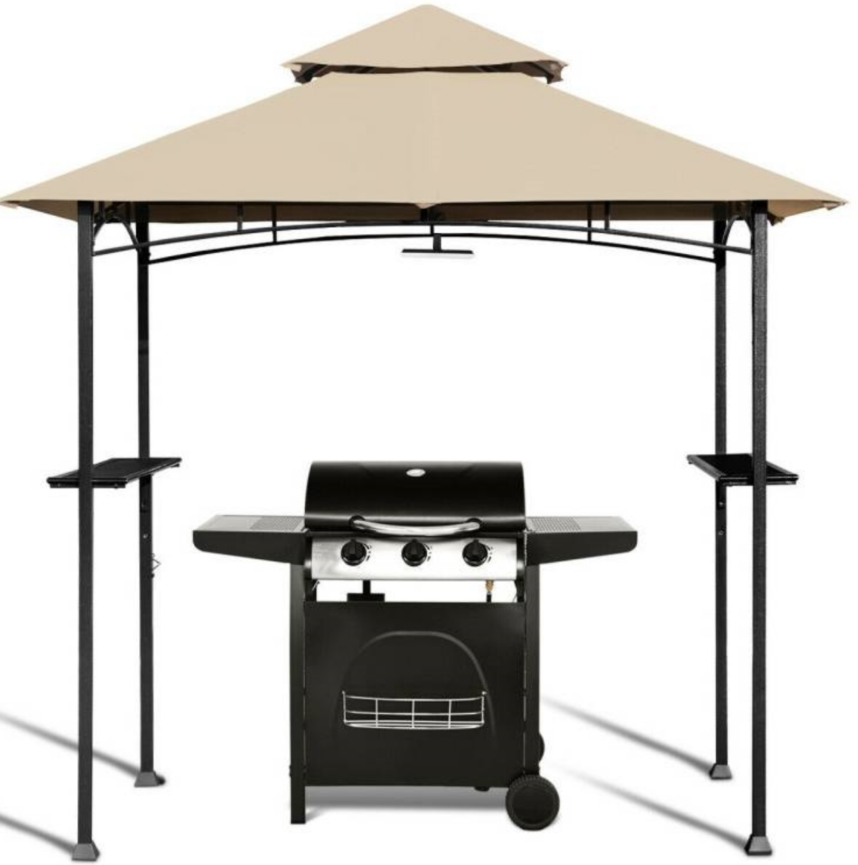 Fast Furnishings Outdoor 8 x 5 Ft Patio Grill Gazebo with Khaki Vented Canopy