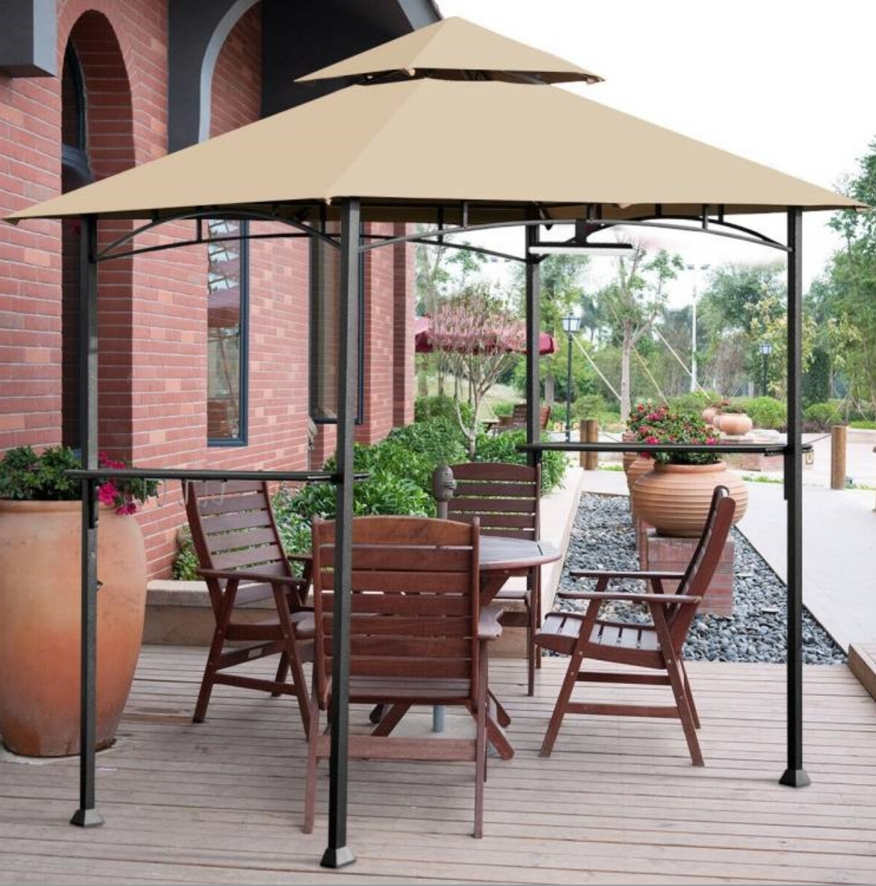 Fast Furnishings Outdoor 8 x 5 Ft Patio Grill Gazebo with Khaki Vented Canopy