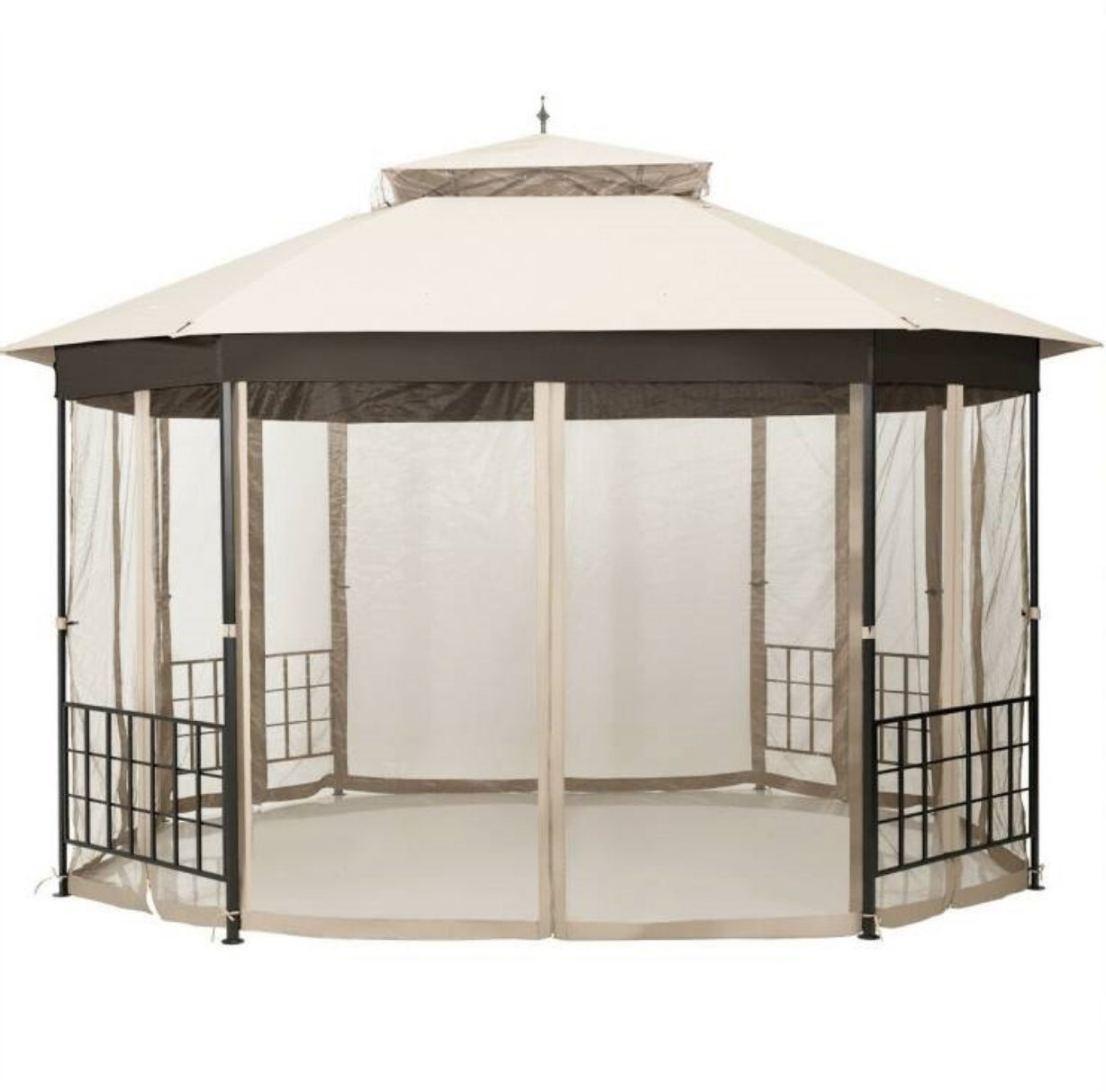 Fast Furnishings Outdoor 10 x 12 Ft Octagon Gazebo with Mosquito Net Sidewalls and Beige Canopy