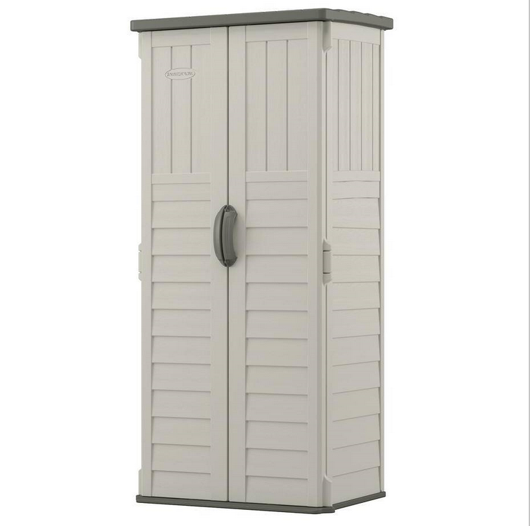 Fast Furnishings Outdoor Heavy Duty 22 Cubic Ft Vertical Garden Storage Shed in Taupe Grey