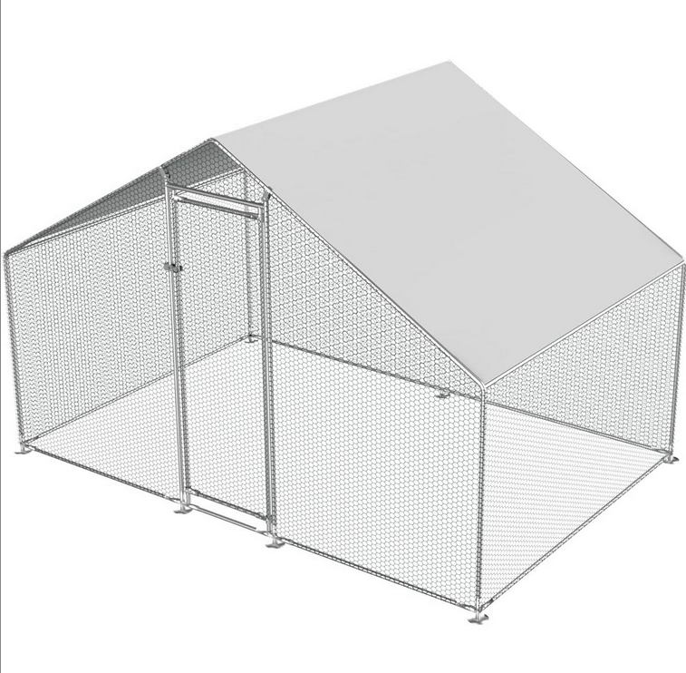 Fast Furnishings 9.8 Ft x 6.5 Ft Outdoor Metal Walk-in Chicken Coop Cage with Waterproof Cover