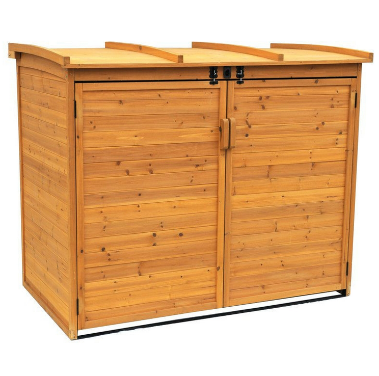 Fast Furnishings Outdoor 65 x 38 inch Wood Storage Shed for Trash Garbage Recycle Bins