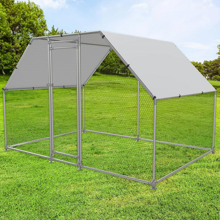 Fast Furnishings 10-Ft x 6.5-Ft Outdoor Walk-in Metal Chicken Coop with Water-Resistant Cover