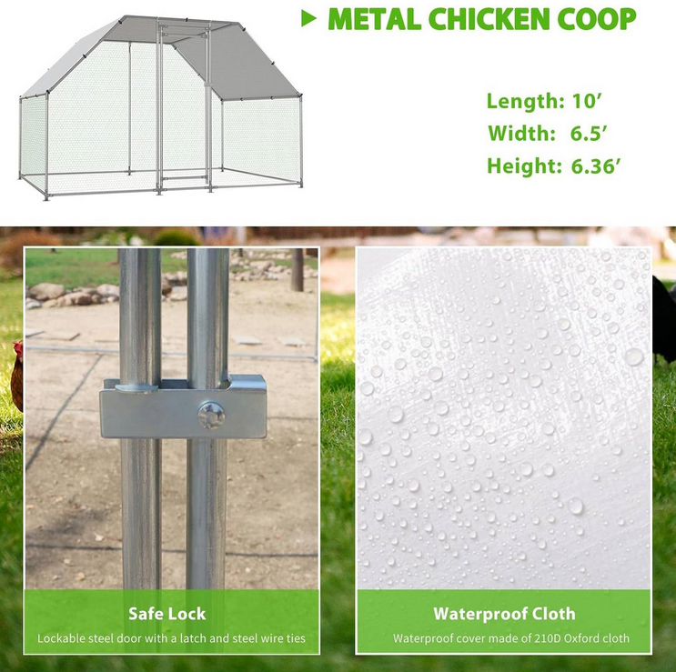 Fast Furnishings 10-Ft x 6.5-Ft Outdoor Walk-in Metal Chicken Coop with Water-Resistant Cover