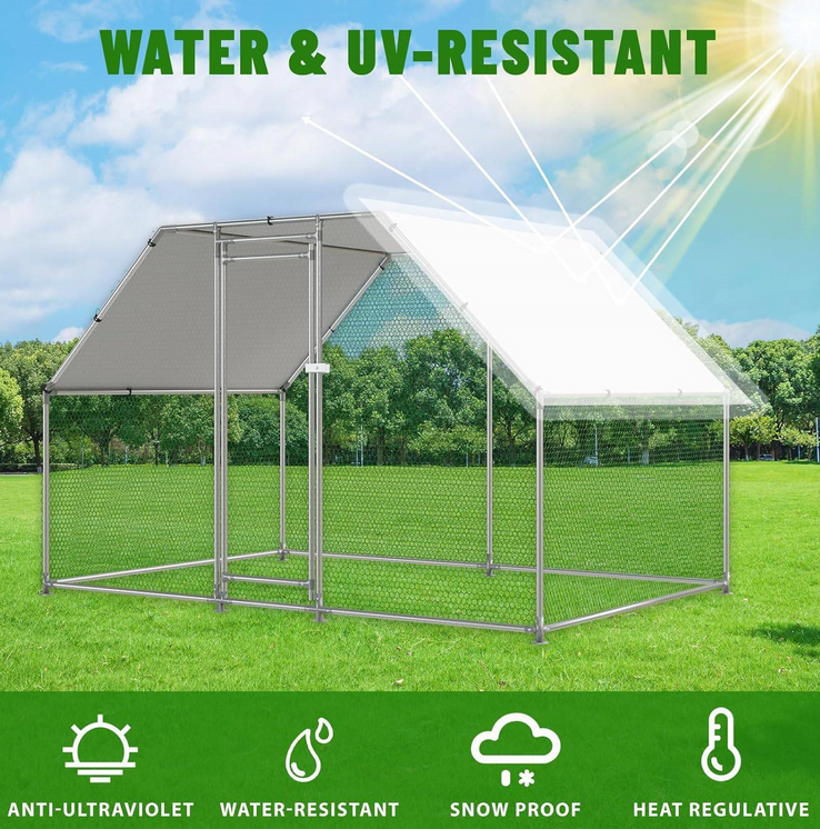 Fast Furnishings 10-Ft x 6.5-Ft Outdoor Walk-in Metal Chicken Coop with Water-Resistant Cover