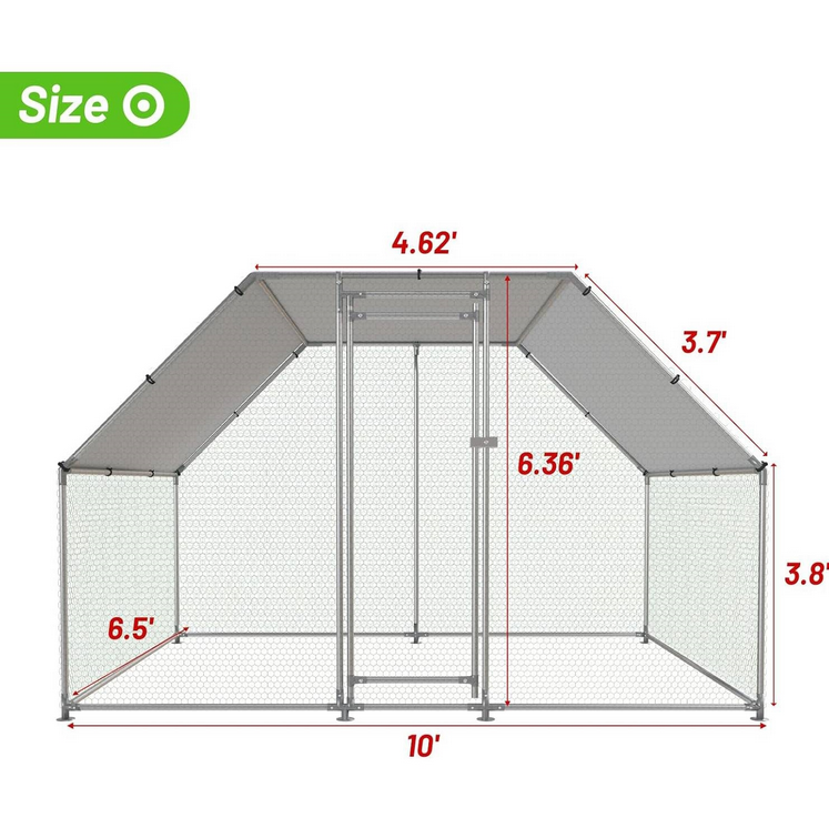 Fast Furnishings 10-Ft x 6.5-Ft Outdoor Walk-in Metal Chicken Coop with Water-Resistant Cover