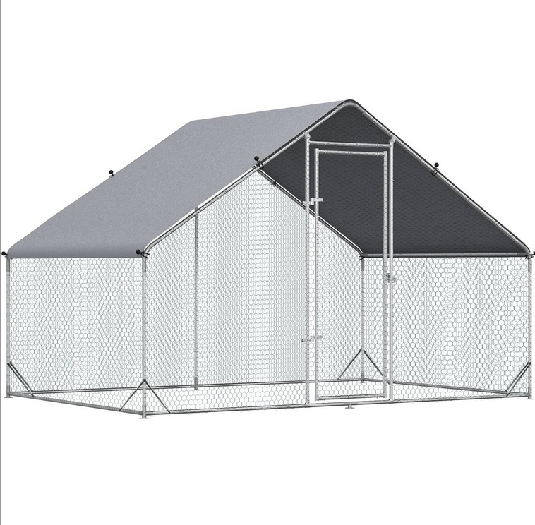 Fast Furnishings 9.8 Ft x 6.6 Ft. Outdoor Yard Metal Walk-in Chicken Coop with Waterproof Cover