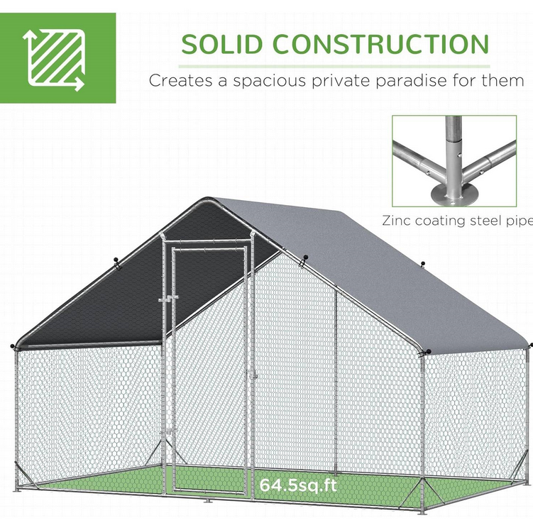 Fast Furnishings 9.8 Ft x 6.6 Ft. Outdoor Yard Metal Walk-in Chicken Coop with Waterproof Cover