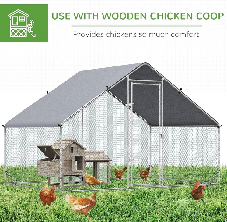 Fast Furnishings 9.8 Ft x 6.6 Ft. Outdoor Yard Metal Walk-in Chicken Coop with Waterproof Cover