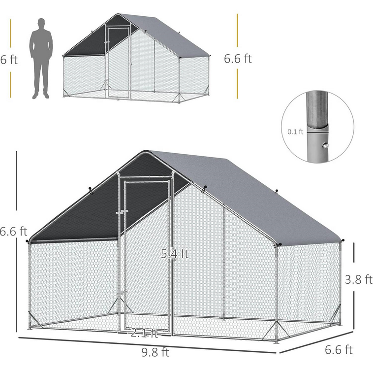 Fast Furnishings 9.8 Ft x 6.6 Ft. Outdoor Yard Metal Walk-in Chicken Coop with Waterproof Cover