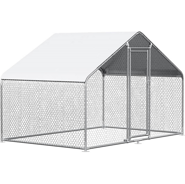 Fast Furnishings 9.8 Ft x 6.5 Ft. Large Metal Outdoor Walk-in Chicken Coop with Waterproof Cover