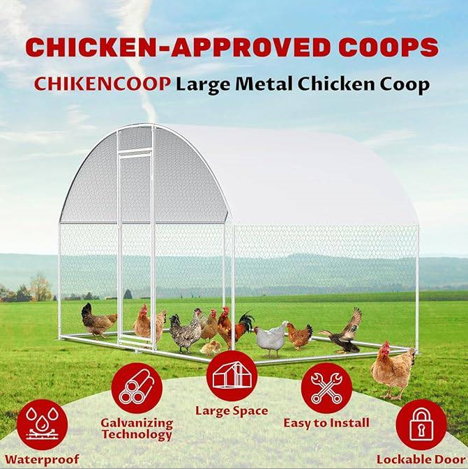 Fast Furnishings 9.8 Ft x 6.6 Ft Outdoor Metal Chicken Coop with Dome Roof and Waterproof Cover