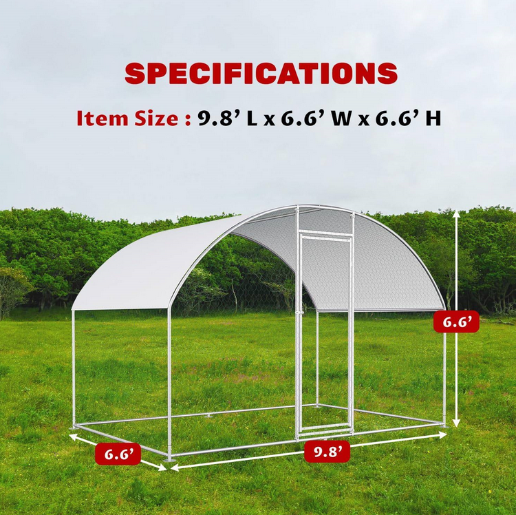 Fast Furnishings 9.8 Ft x 6.6 Ft Outdoor Metal Chicken Coop with Dome Roof and Waterproof Cover