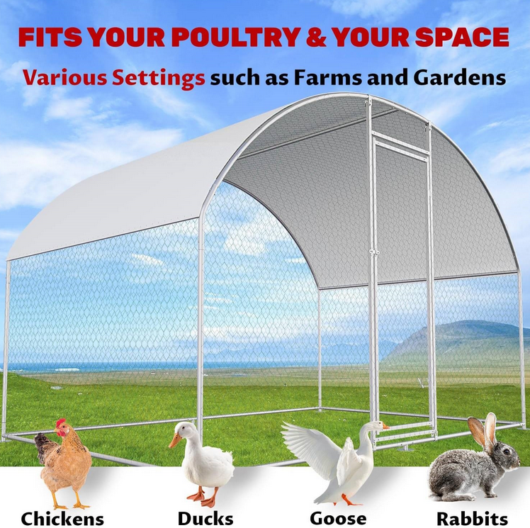 Fast Furnishings 9.8 Ft x 6.6 Ft Outdoor Metal Chicken Coop with Dome Roof and Waterproof Cover