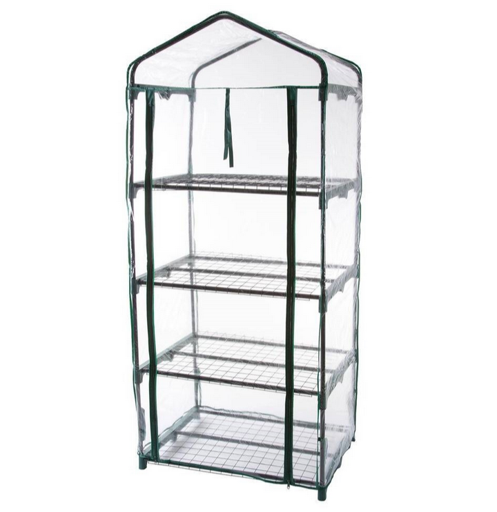 Fast Furnishings Durable 4-Tier Plant Stand Greenhouse with Zippered PVC CoverSide Walls