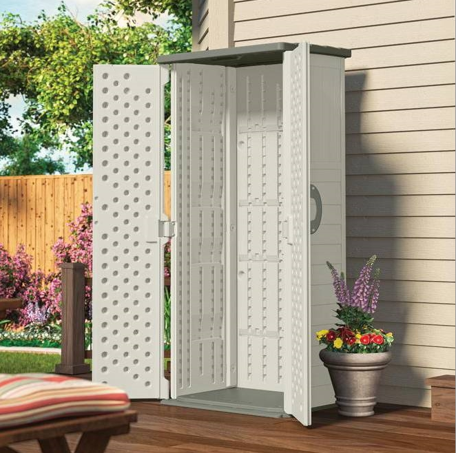 Fast Furnishings Outdoor Heavy Duty 22 Cubic Ft Vertical Garden Storage Shed in Taupe Grey